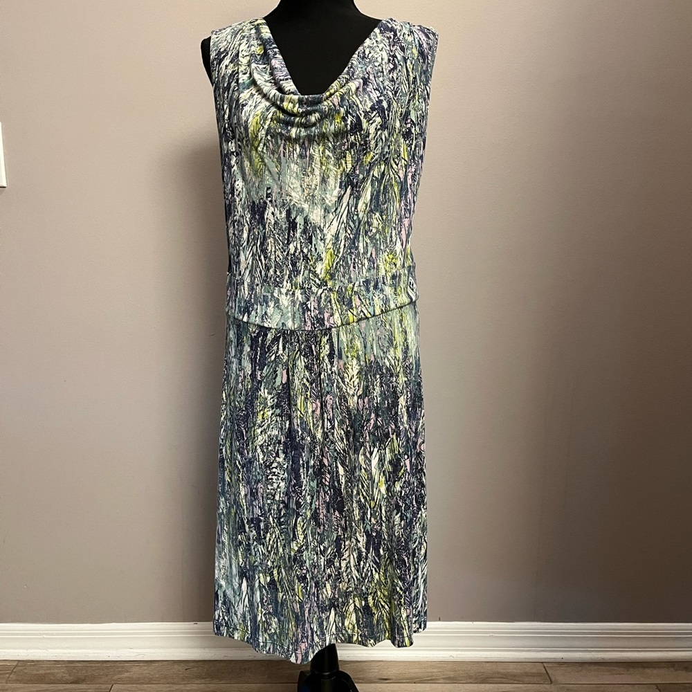 NIC+ZOE Size L Sleeveless Dress in Shades of Blue and Green